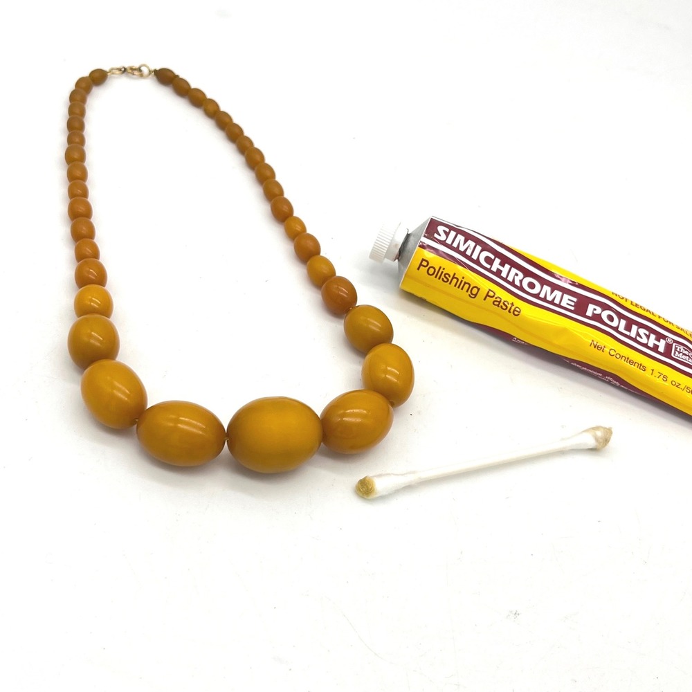 Vintage Butterscotch Bakelite Graduated Oval Bead Necklace 12K Gold Filled 16.5"